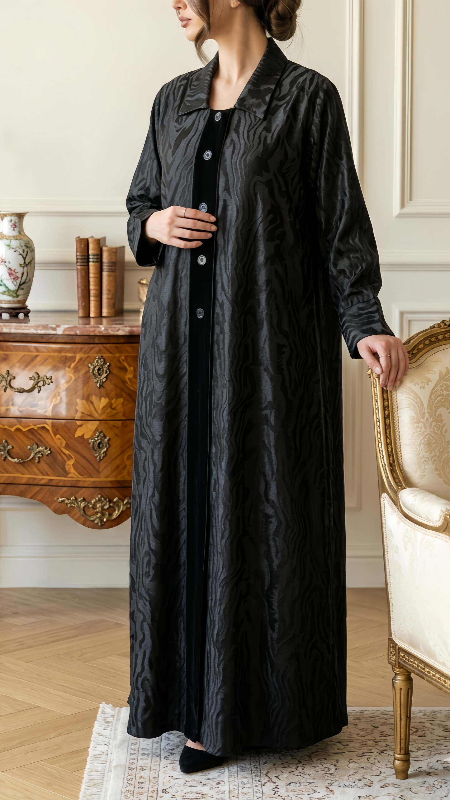 Jet Black Luxury Turkish Jacquard Abaya