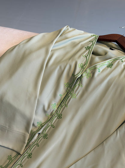 Summer Embroided Abaya - Sage Green