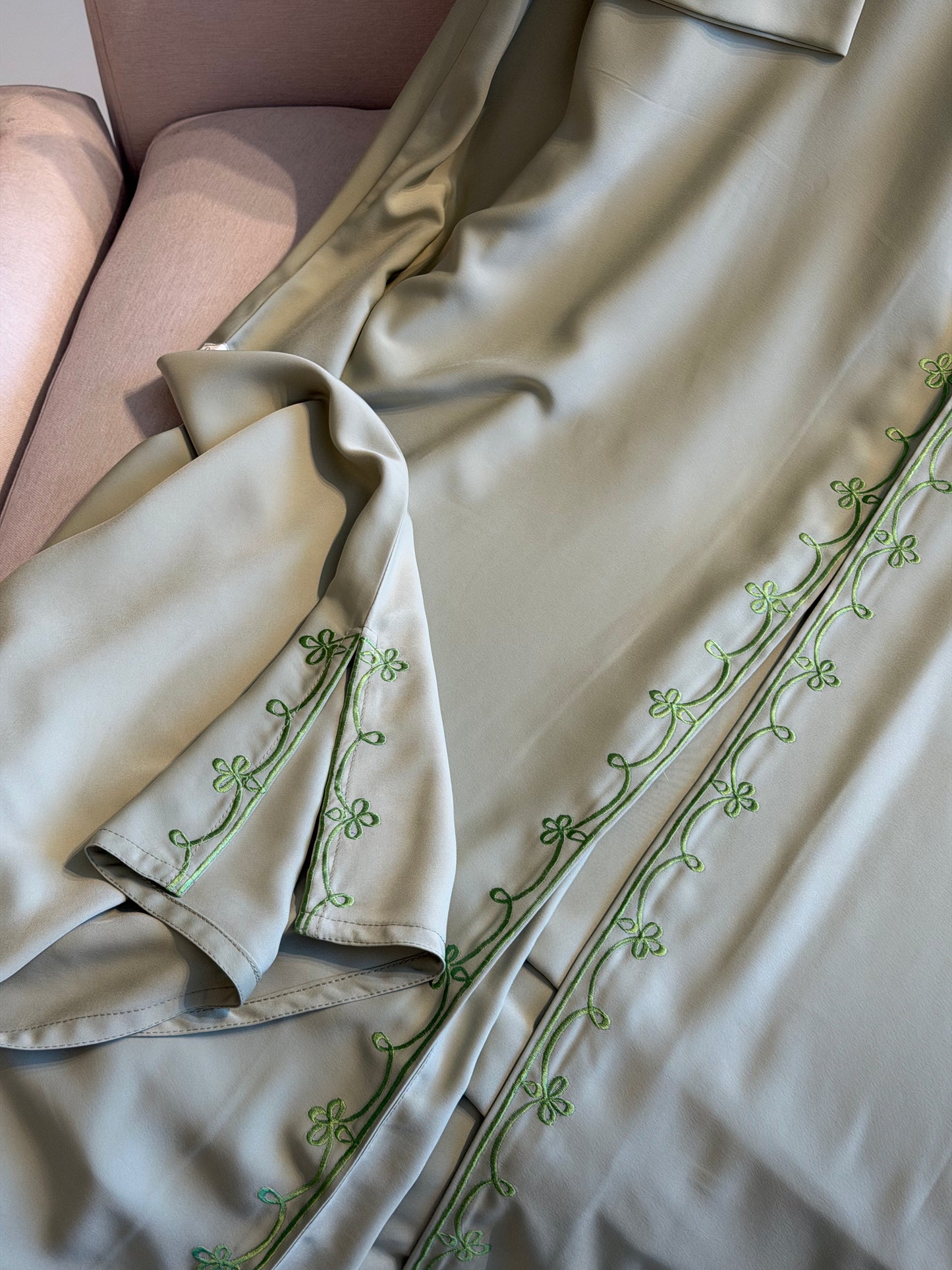 Summer Embroided Abaya - Sage Green
