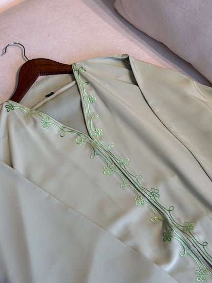 Summer Embroided Abaya - Sage Green