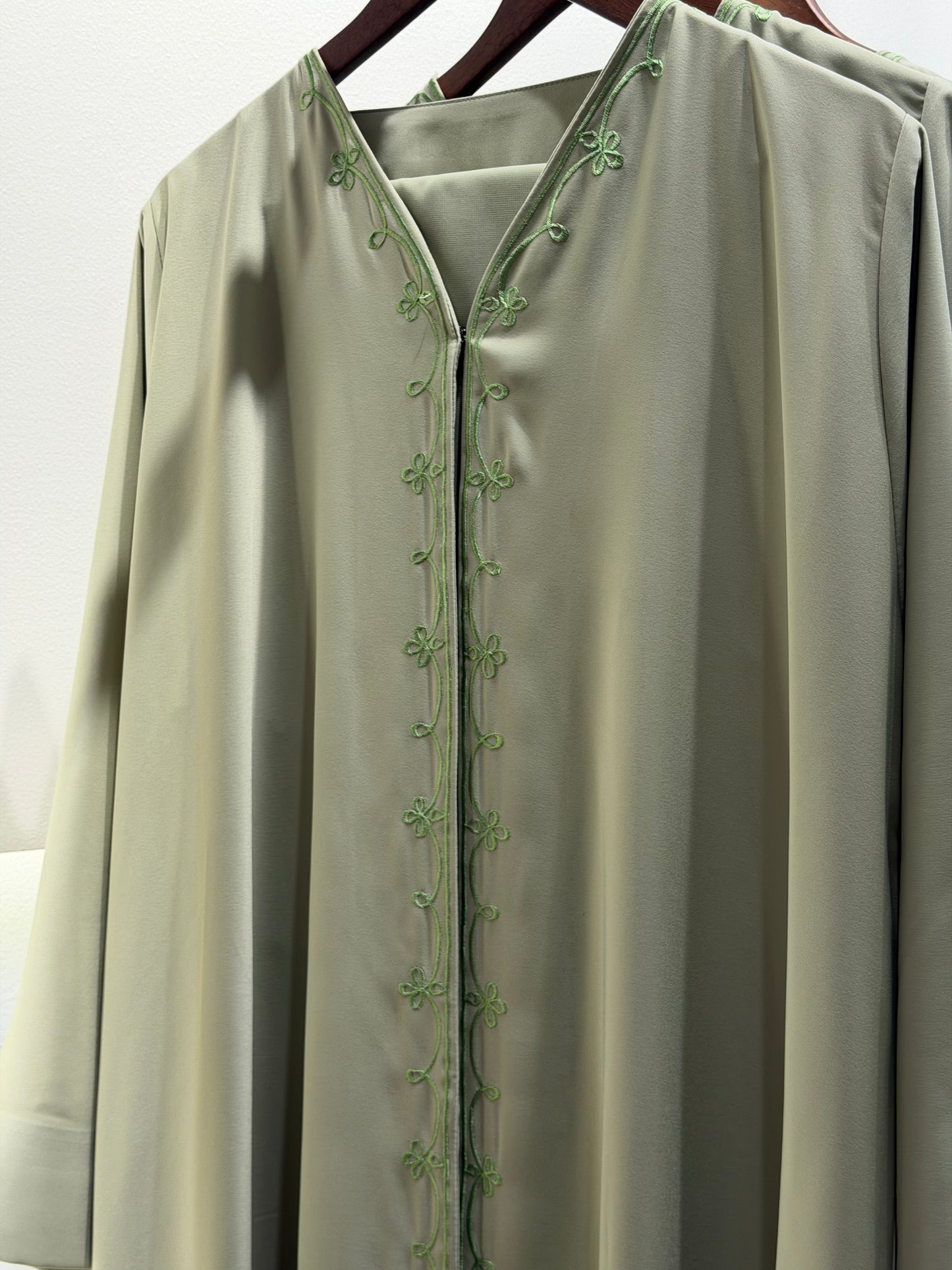 Summer Embroided Abaya - Sage Green