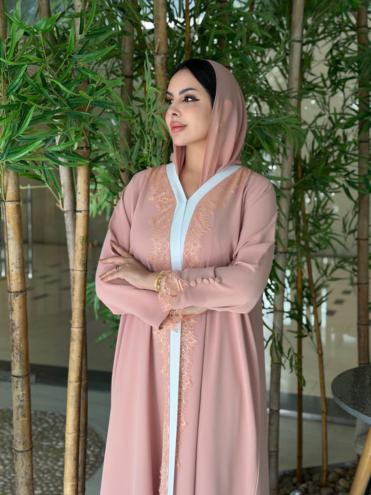 Peach Lace Abaya