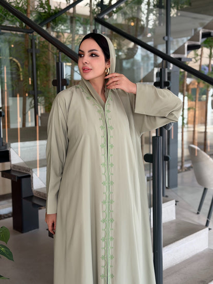 Summer Embroided Abaya - Sage Green
