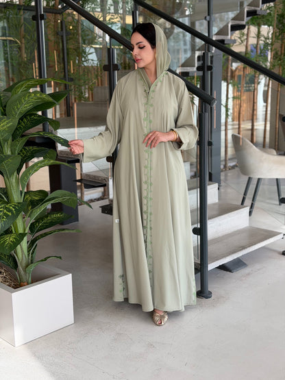 Summer Embroided Abaya - Sage Green
