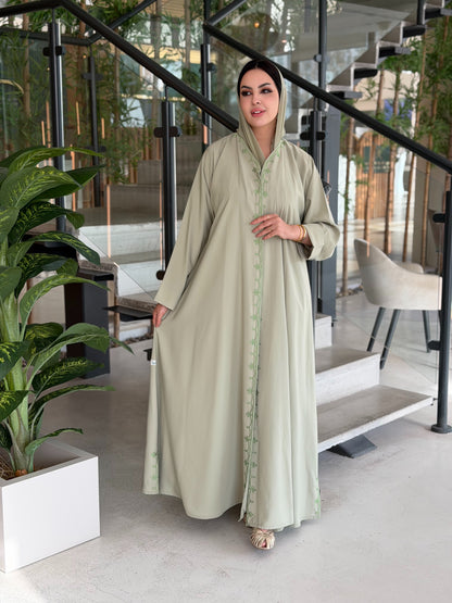 Summer Embroided Abaya - Sage Green