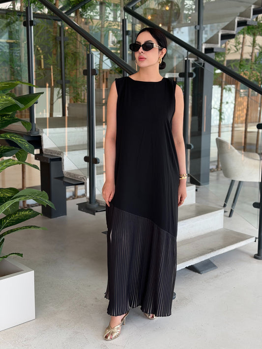Two-Tone Asymmetric Pleated Dress