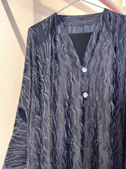 Black & Steel Blue Jacquard Abaya