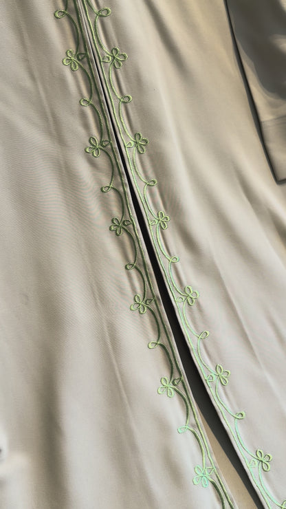 Summer Embroided Abaya - Sage Green