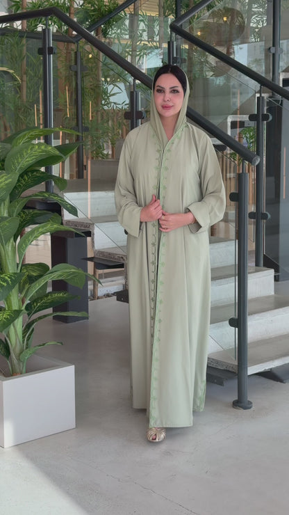 Summer Embroided Abaya - Sage Green