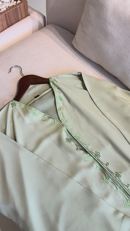 Summer Embroided Abaya - Sage Green