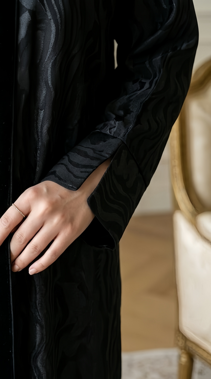 Jet Black Luxury Turkish Jacquard Abaya